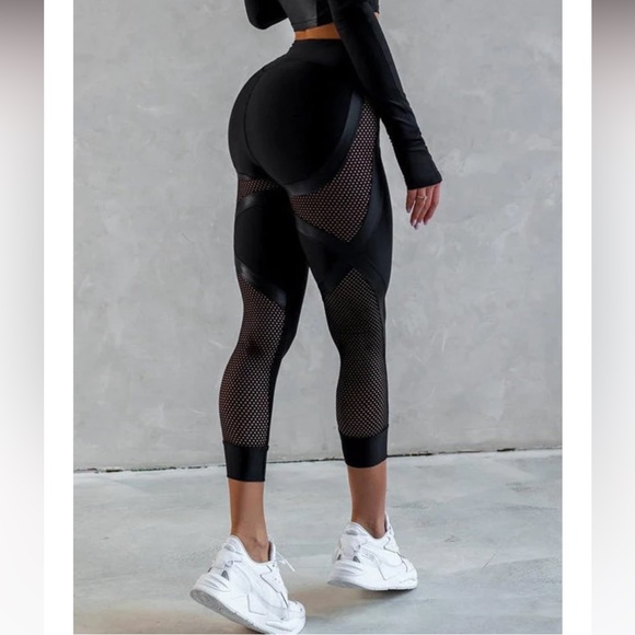 Black High Rise Mesh Leggings - Picture 3 of 12